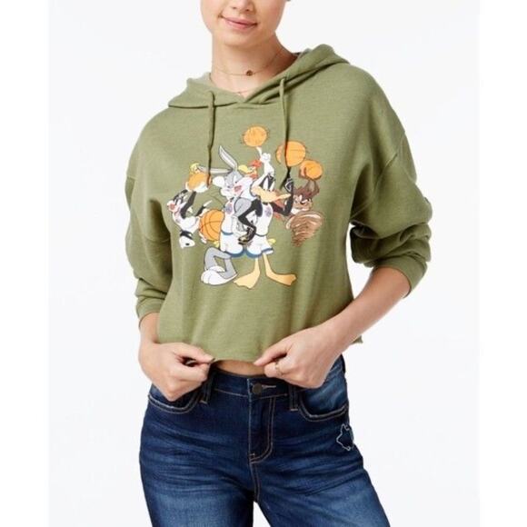 Space Jam Cropped Hoodie Women Small Green Looney Tunes Nostalgia VTG 90s Y2K - Picture 8 of 8